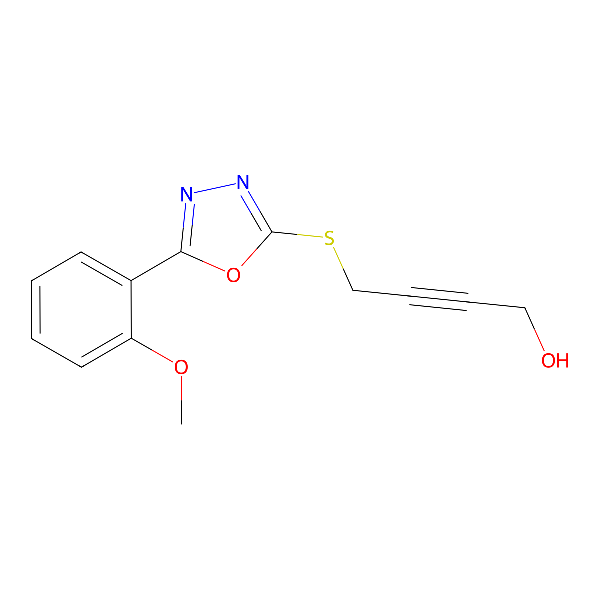 4-{[5-(2-Methoxyphenyl)-1,3,4-oxadiazol-2-yl]sulfanyl}but-2-yn-1-ol molecular structure, CAS 669716-35-2
