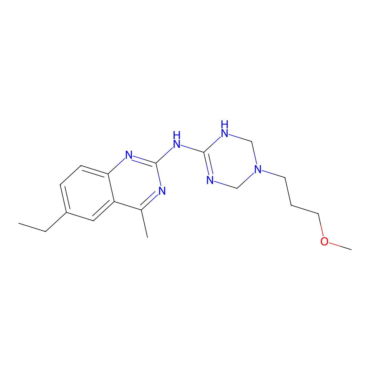 6-ethyl-N-[5-(3-methoxypropyl)-1,4,5,6-tetrahydro-1,3,5-triazin-2-yl]-4-methylquinazolin-2-amine molecular structure, CAS 669717-70-8