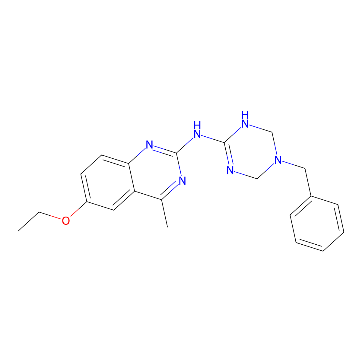 N-(5-benzyl-1,4,5,6-tetrahydro-1,3,5-triazin-2-yl)-6-ethoxy-4-methylquinazolin-2-amine molecular structure, CAS 669717-72-0