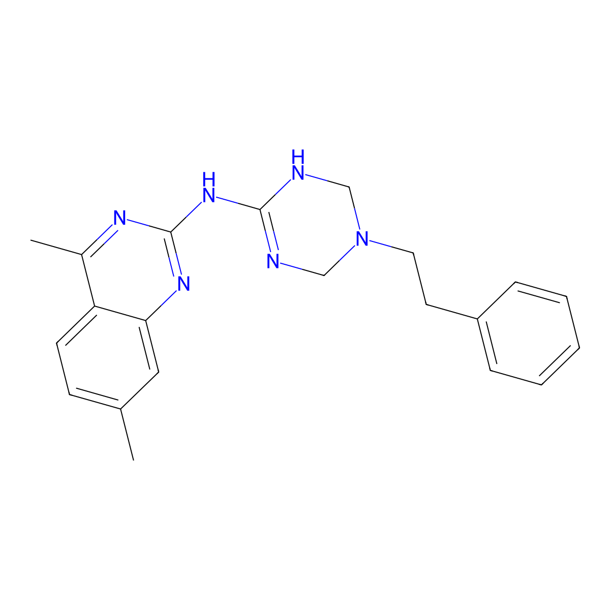 4,7-dimethyl-N-[5-(2-phenylethyl)-1,4,5,6-tetrahydro-1,3,5-triazin-2-yl]quinazolin-2-amine molecular structure, CAS 669717-74-2