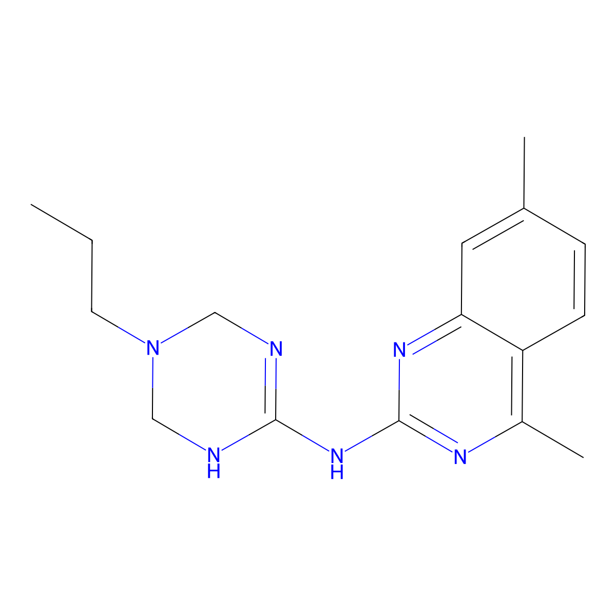 4,7-dimethyl-N-(5-propyl-1,4,5,6-tetrahydro-1,3,5-triazin-2-yl)quinazolin-2-amine molecular structure, CAS 669717-79-7