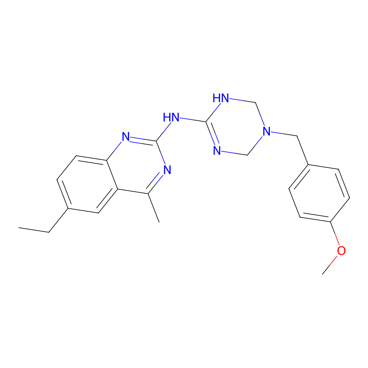 6-ethyl-N-[5-(4-methoxybenzyl)-1,4,5,6-tetrahydro-1,3,5-triazin-2-yl]-4-methylquinazolin-2-amine molecular structure, CAS 669717-81-1