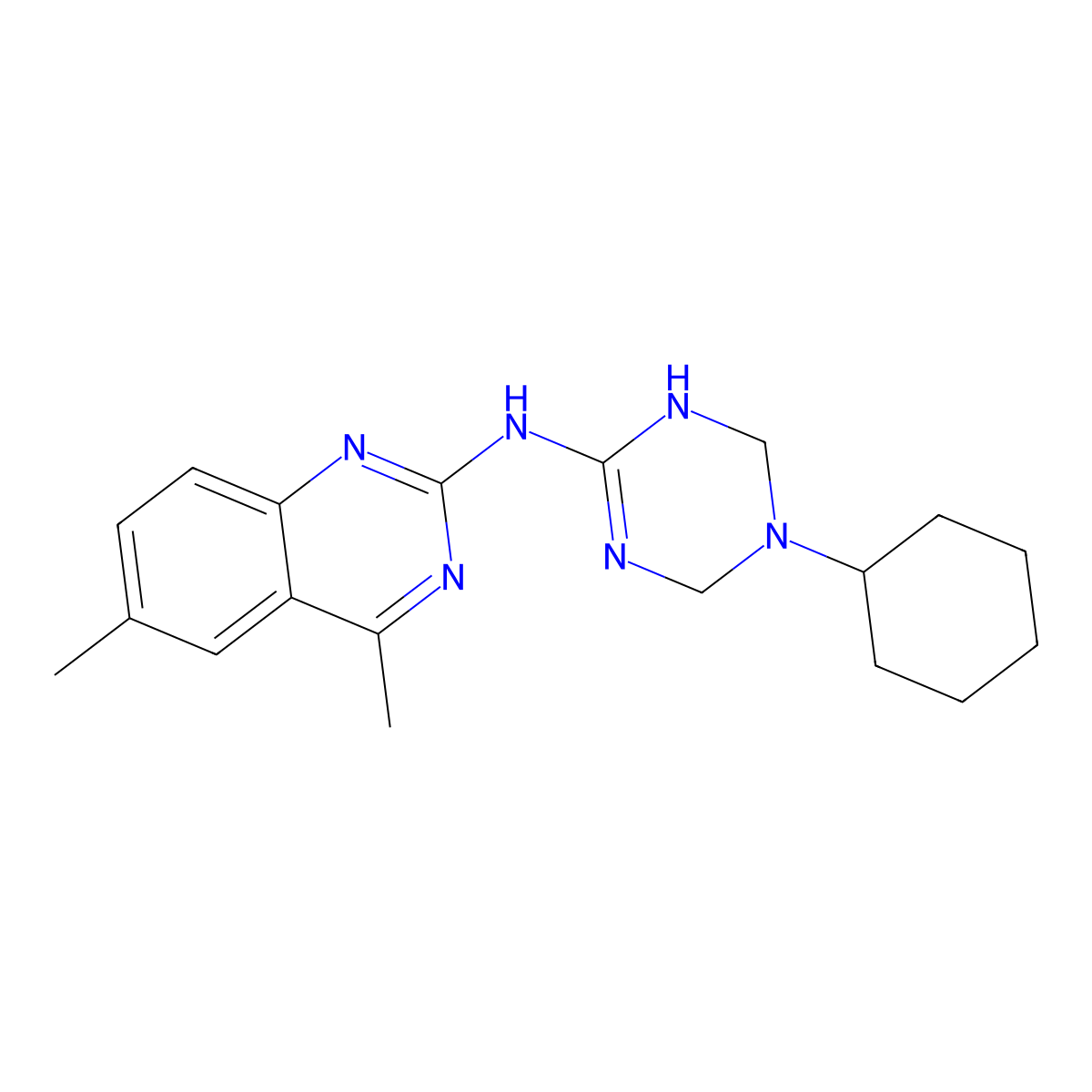 N-(5-cyclohexyl-1,4,5,6-tetrahydro-1,3,5-triazin-2-yl)-4,6-dimethylquinazolin-2-amine molecular structure, CAS 669717-83-3