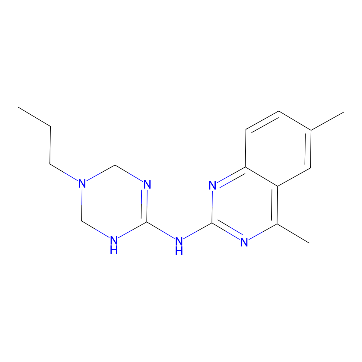 4,6-dimethyl-N-(5-propyl-1,4,5,6-tetrahydro-1,3,5-triazin-2-yl)quinazolin-2-amine molecular structure, CAS 669717-86-6