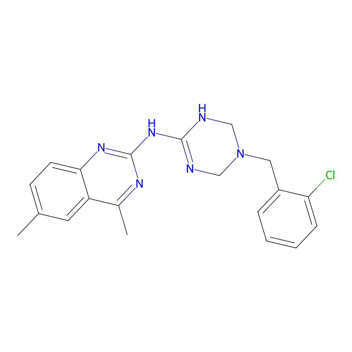 N-[5-(2-chlorobenzyl)-1,4,5,6-tetrahydro-1,3,5-triazin-2-yl]-4,6-dimethylquinazolin-2-amine molecular structure, CAS 669717-88-8