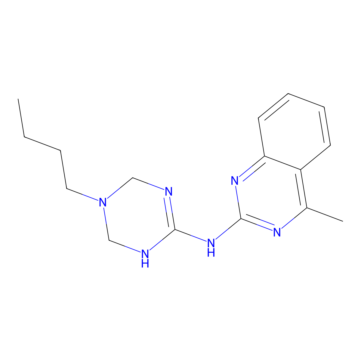 N-(5-butyl-1,4,5,6-tetrahydro-1,3,5-triazin-2-yl)-4-methylquinazolin-2-amine molecular structure, CAS 669717-91-3