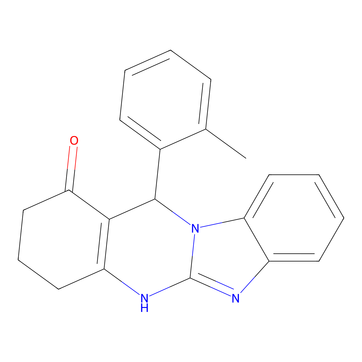 12-(2-methylphenyl)-3,4,5,12-tetrahydrobenzimidazo[2,1-b]quinazolin-1(2H)-one molecular structure, CAS 669718-24-5