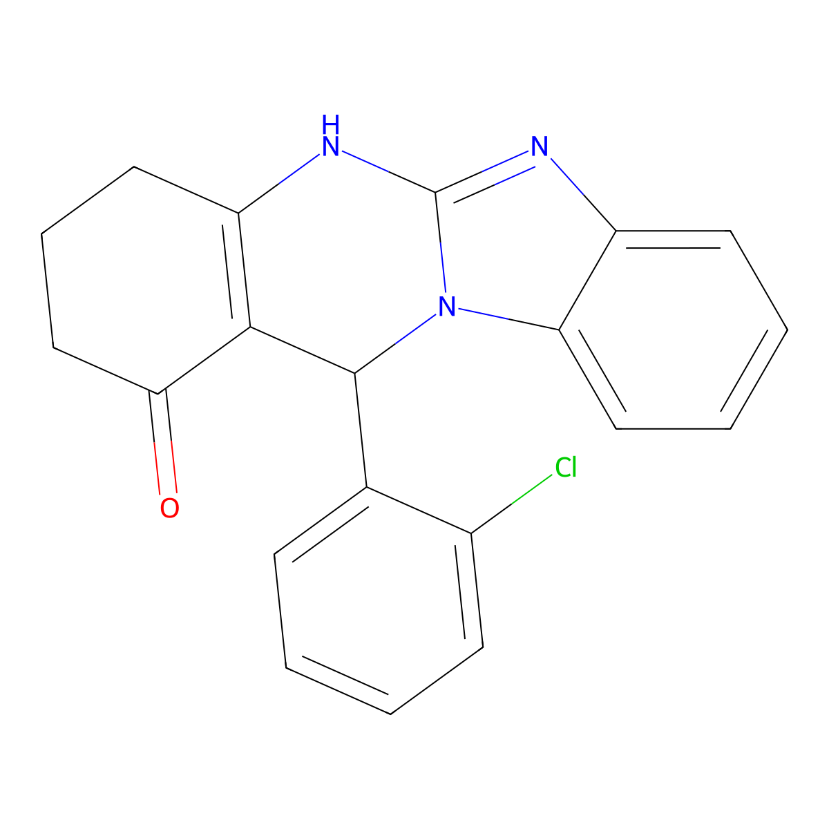 12-(2-chlorophenyl)-3,4,5,12-tetrahydrobenzimidazo[2,1-b]quinazolin-1(2H)-one molecular structure, CAS 669718-25-6