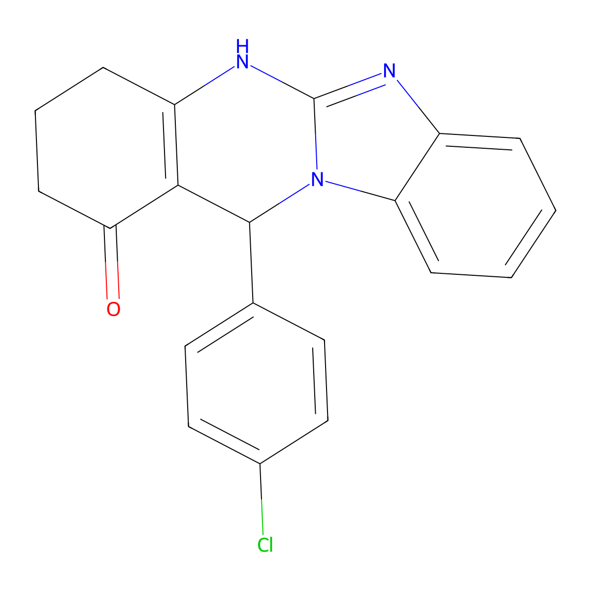 12-(4-chlorophenyl)-3,4,5,12-tetrahydrobenzimidazo[2,1-b]quinazolin-1(2H)-one molecular structure, CAS 669718-28-9