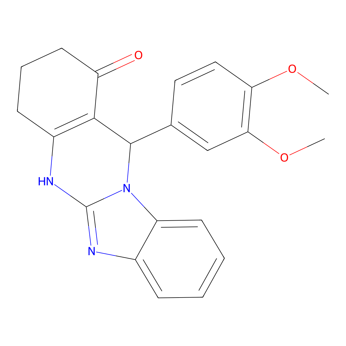 12-(3,4-dimethoxyphenyl)-3,4,5,12-tetrahydrobenzimidazo[2,1-b]quinazolin-1(2H)-one molecular structure, CAS 669718-30-3