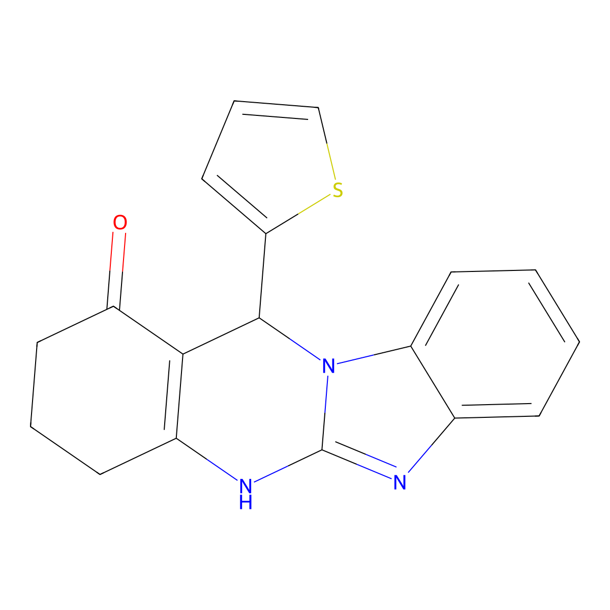 12-(thiophen-2-yl)-3,4,5,12-tetrahydrobenzimidazo[2,1-b]quinazolin-1(2H)-one molecular structure, CAS 669718-35-8