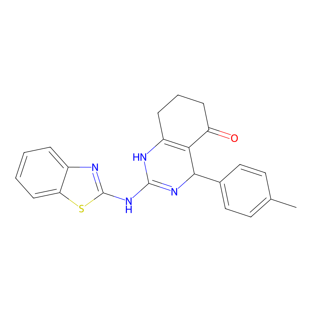 2-(1,3-benzothiazol-2-ylamino)-4-(4-methylphenyl)-4,6,7,8-tetrahydroquinazolin-5(1H)-one molecular structure, CAS 669718-44-9