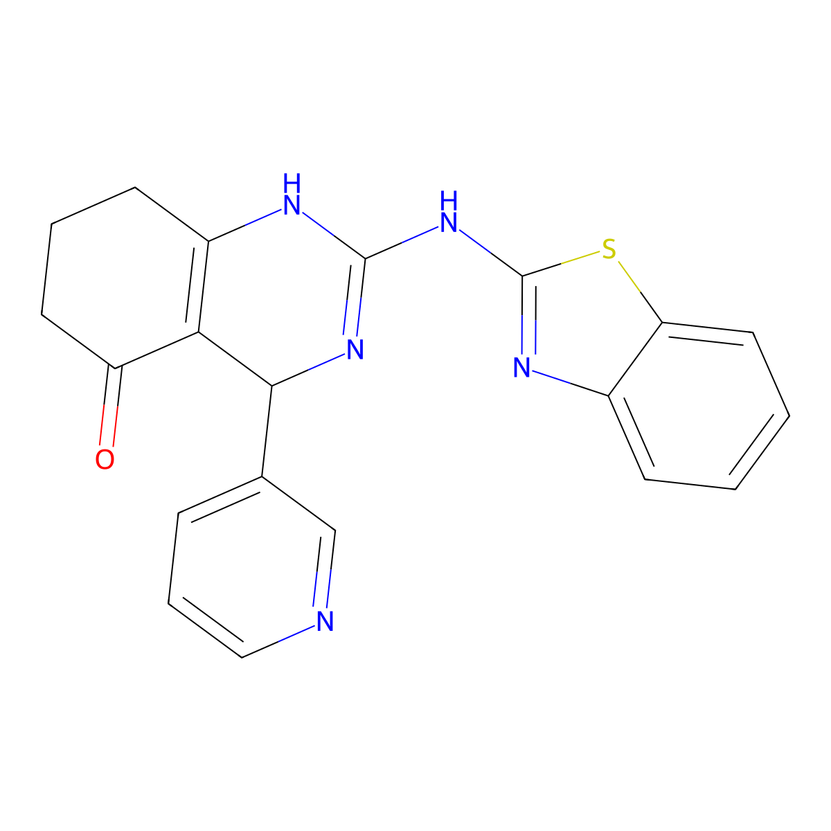 2-(1,3-benzothiazol-2-ylamino)-4-(pyridin-3-yl)-4,6,7,8-tetrahydroquinazolin-5(1H)-one molecular structure, CAS 669718-46-1