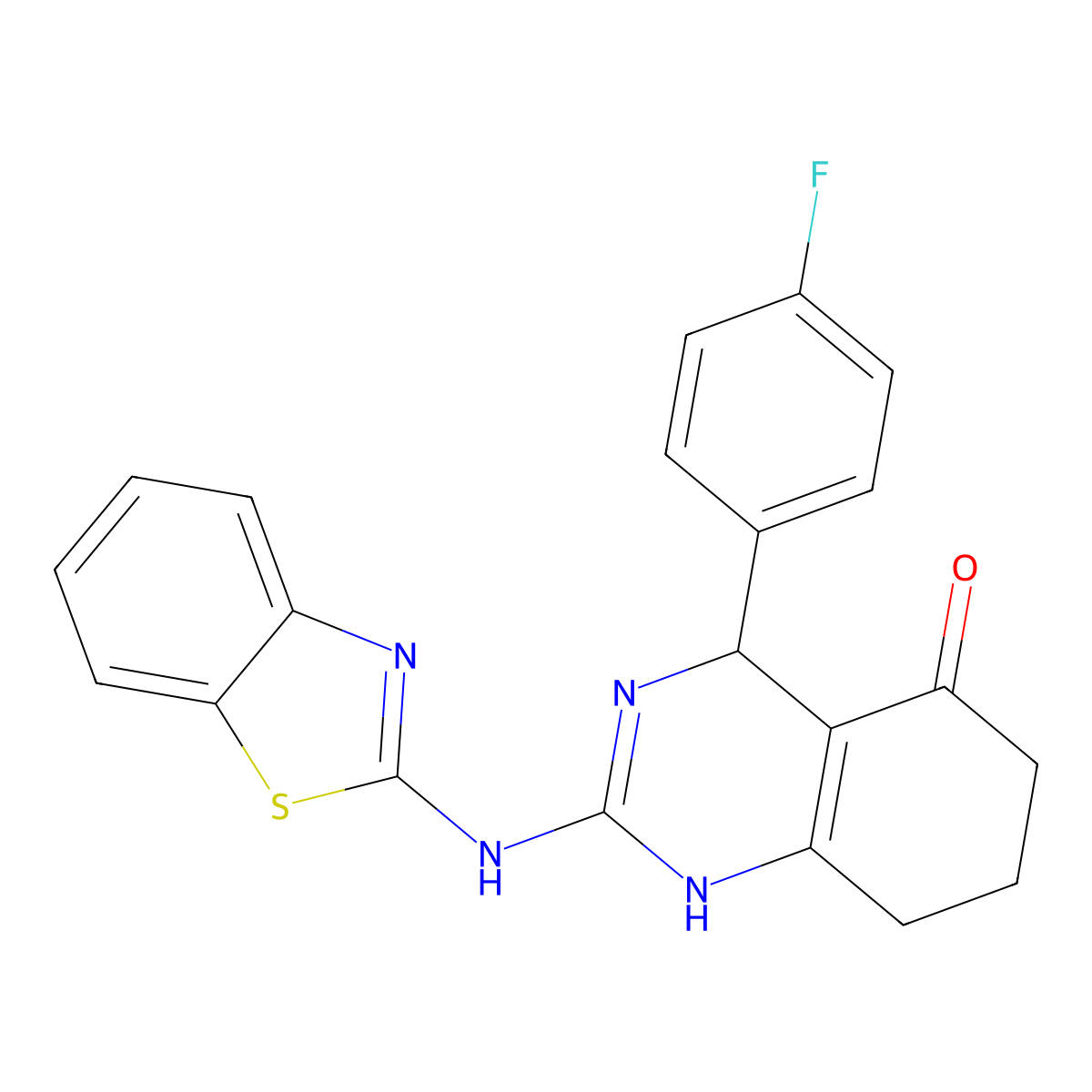 2-(1,3-benzothiazol-2-ylamino)-4-(4-fluorophenyl)-4,6,7,8-tetrahydroquinazolin-5(1H)-one molecular structure, CAS 669718-47-2