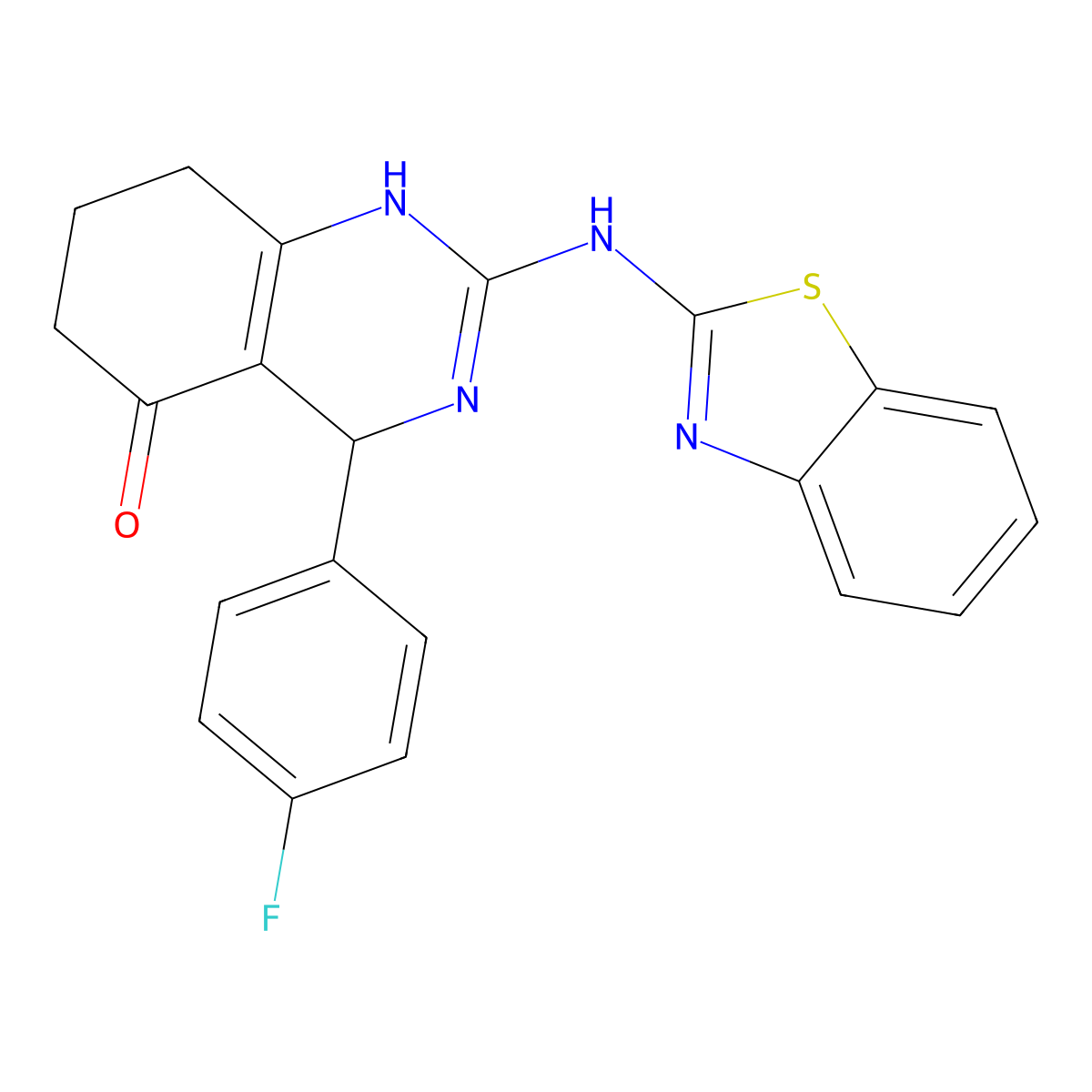 2-(1,3-benzothiazol-2-ylamino)-4-(4-fluorophenyl)-4,6,7,8-tetrahydroquinazolin-5(1H)-one molecular structure, CAS 669718-47-2
