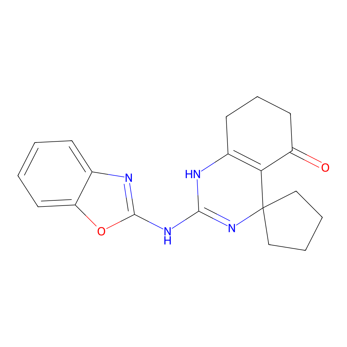 2-(1,3-Benzoxazol-2-ylamino)-5-spiro[1,6,7,8-tetrahydroquinazoline-4,1'-cyclopentane]one molecular structure, CAS 669718-48-3