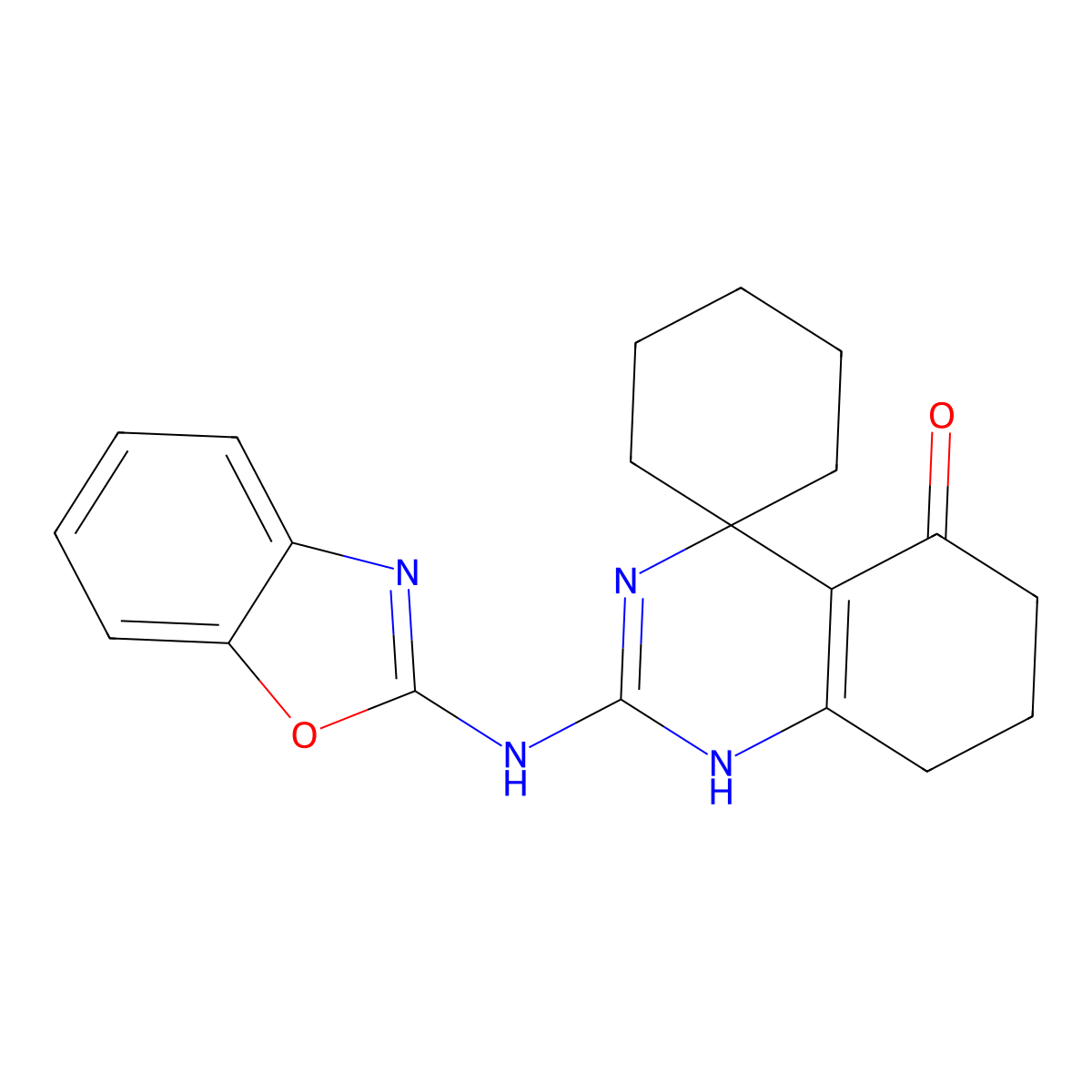 2'-(1,3-benzoxazol-2-ylamino)-7',8'-dihydro-1'H-spiro[cyclohexane-1,4'-quinazolin]-5'(6'H)-one molecular structure, CAS 669718-50-7