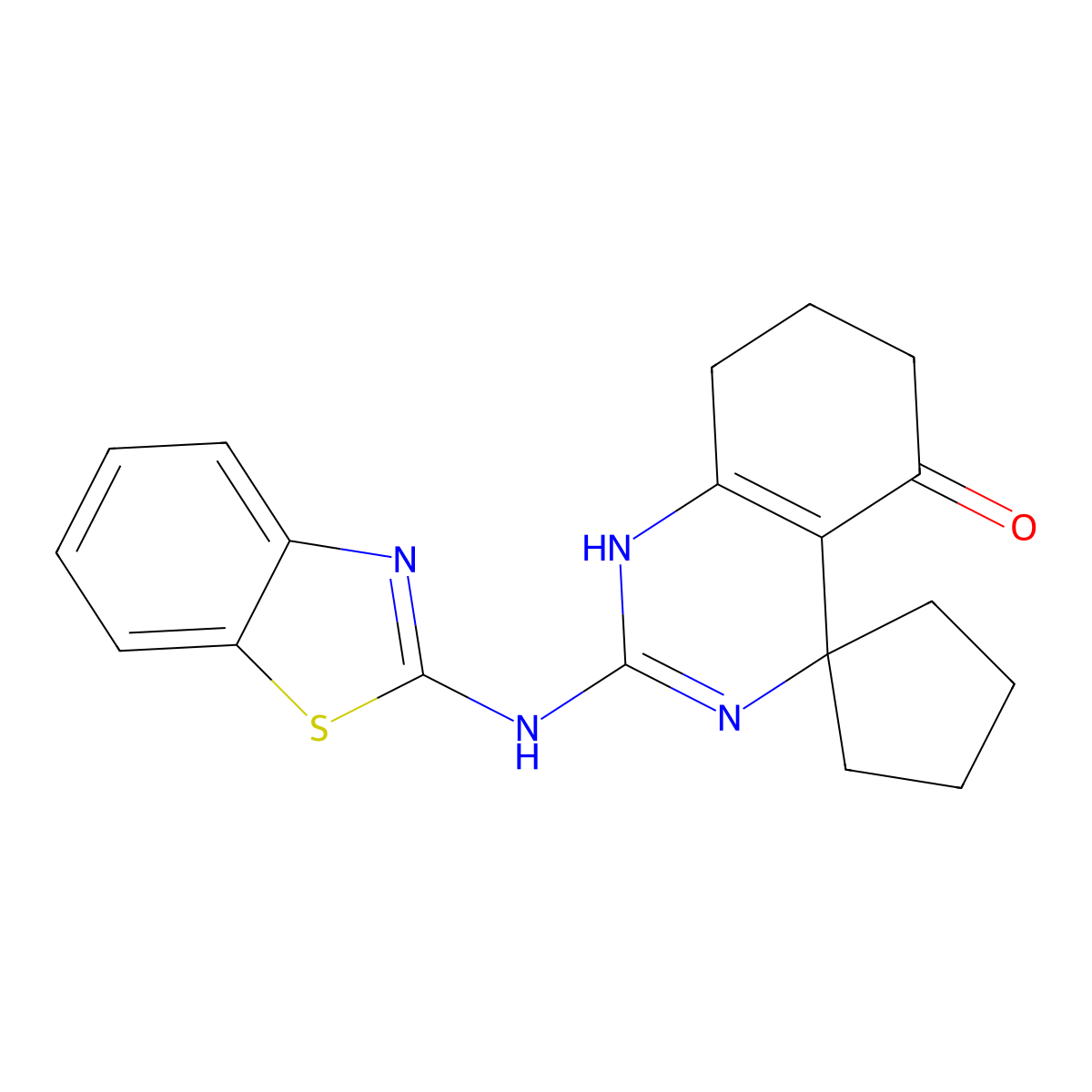 2-(1,3-Benzothiazol-2-ylamino)-5-spiro[1,6,7,8-tetrahydroquinazoline-4,1'-cyclopentane]one molecular structure, CAS 669718-51-8