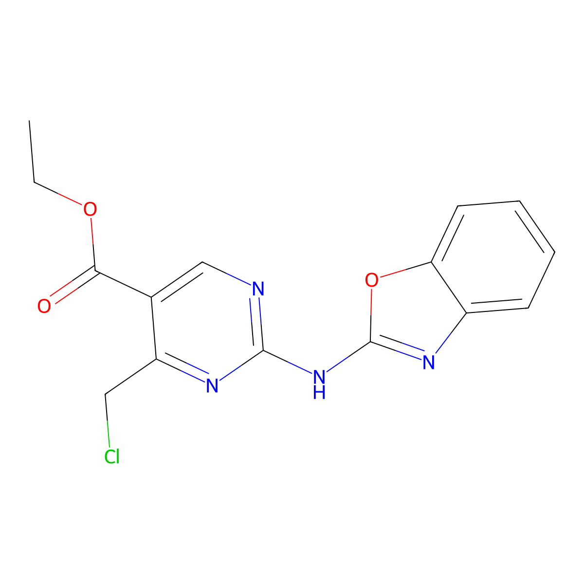 Ethyl 2-(1,3-benzoxazol-2-ylamino)-4-(chloromethyl)pyrimidine-5-carboxylate molecular structure, CAS 669718-55-2
