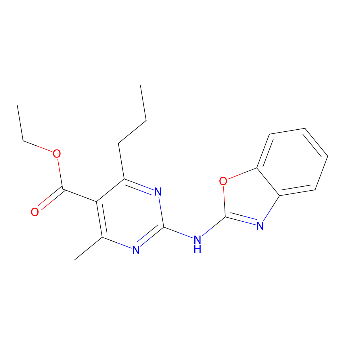 Ethyl 2-(1,3-benzoxazol-2-ylamino)-4-methyl-6-propylpyrimidine-5-carboxylate molecular structure, CAS 669718-57-4