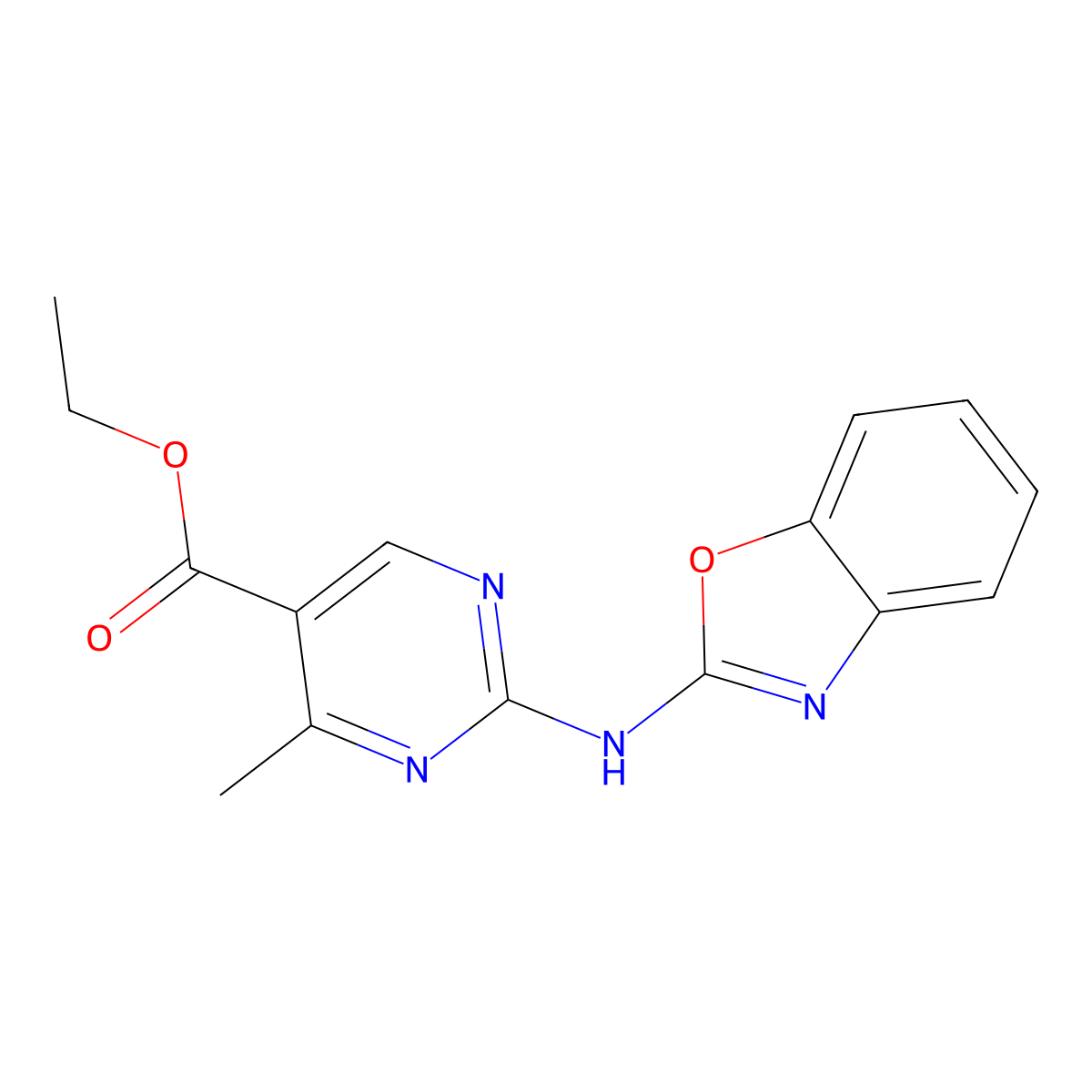 Ethyl 2-(1,3-benzoxazol-2-ylamino)-4-methylpyrimidine-5-carboxylate molecular structure, CAS 669718-60-9