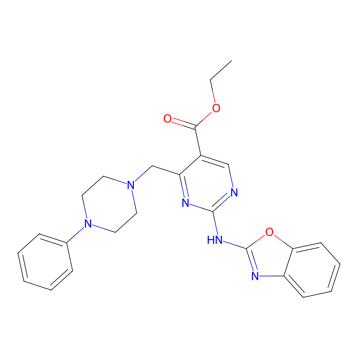 Ethyl 2-(1,3-benzoxazol-2-ylamino)-4-[(4-phenylpiperazin-1-yl)methyl]pyrimidine-5-carboxylate molecular structure, CAS 669718-82-5