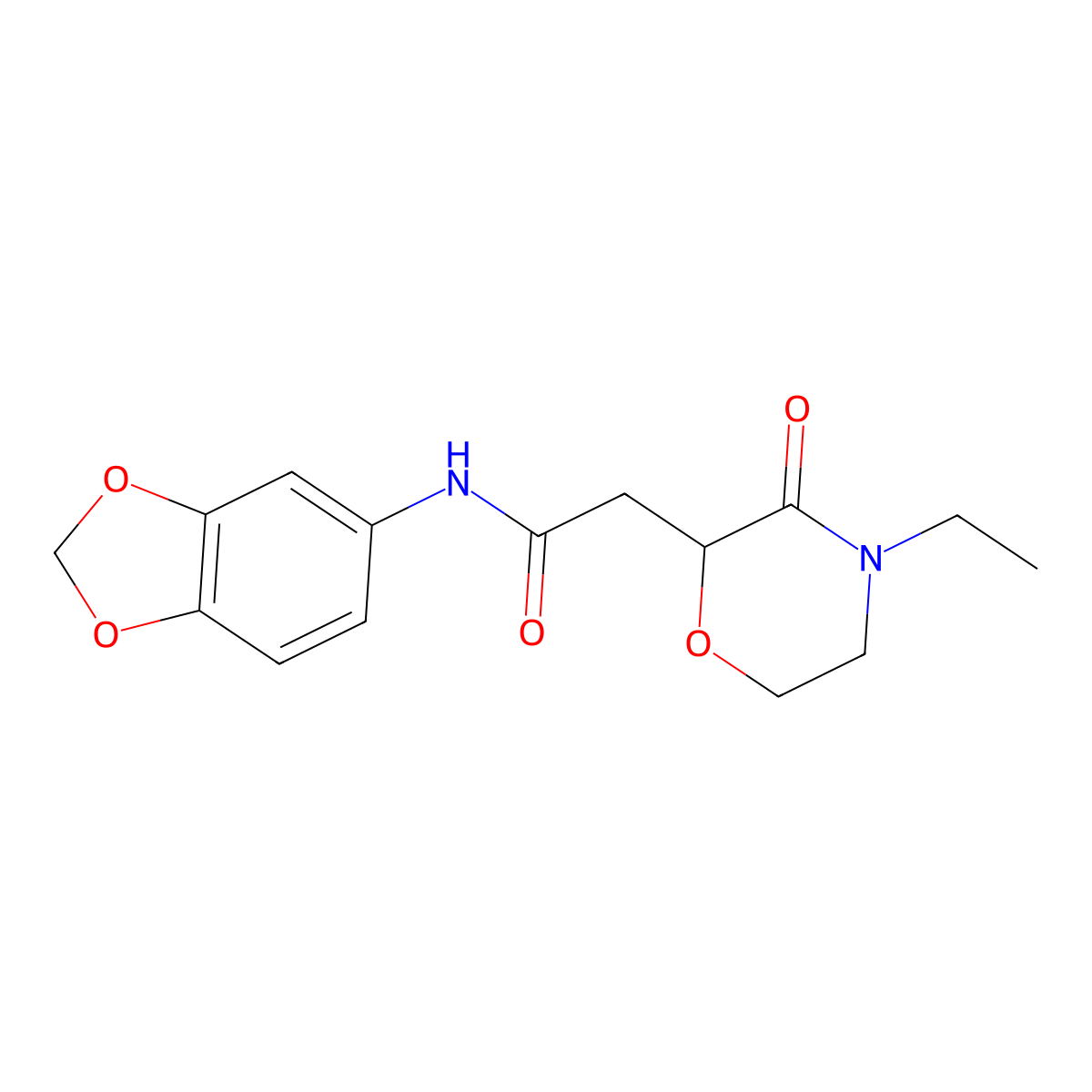 N-(1,3-benzodioxol-5-yl)-2-(4-ethyl-3-oxomorpholin-2-yl)acetamide molecular structure, CAS 669718-89-2