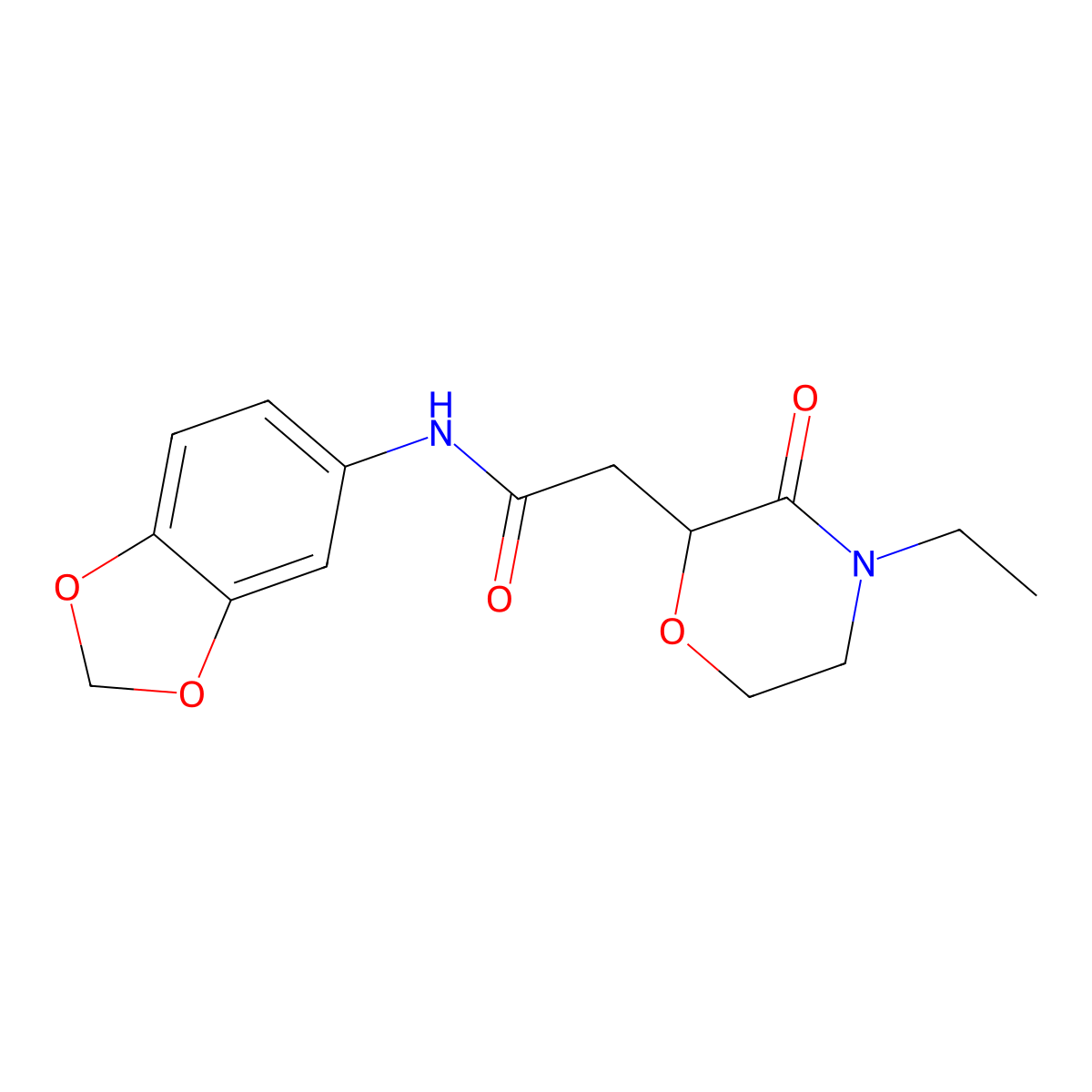 N-(1,3-benzodioxol-5-yl)-2-(4-ethyl-3-oxomorpholin-2-yl)acetamide molecular structure, CAS 669718-89-2