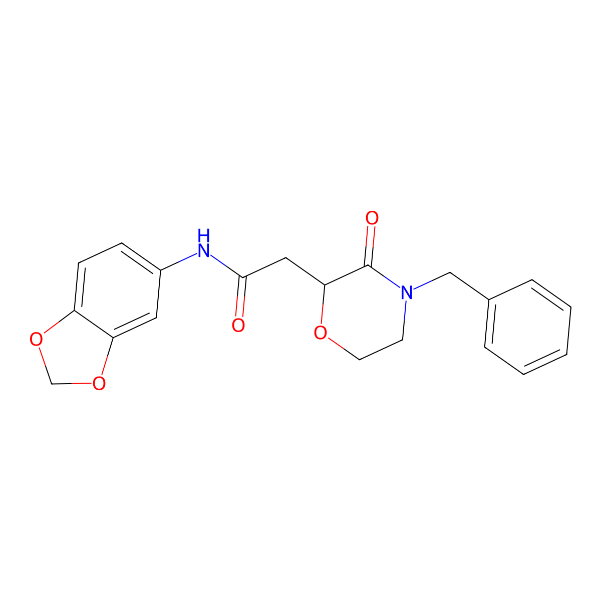 N-(1,3-benzodioxol-5-yl)-2-(4-benzyl-3-oxomorpholin-2-yl)acetamide molecular structure, CAS 669718-90-5