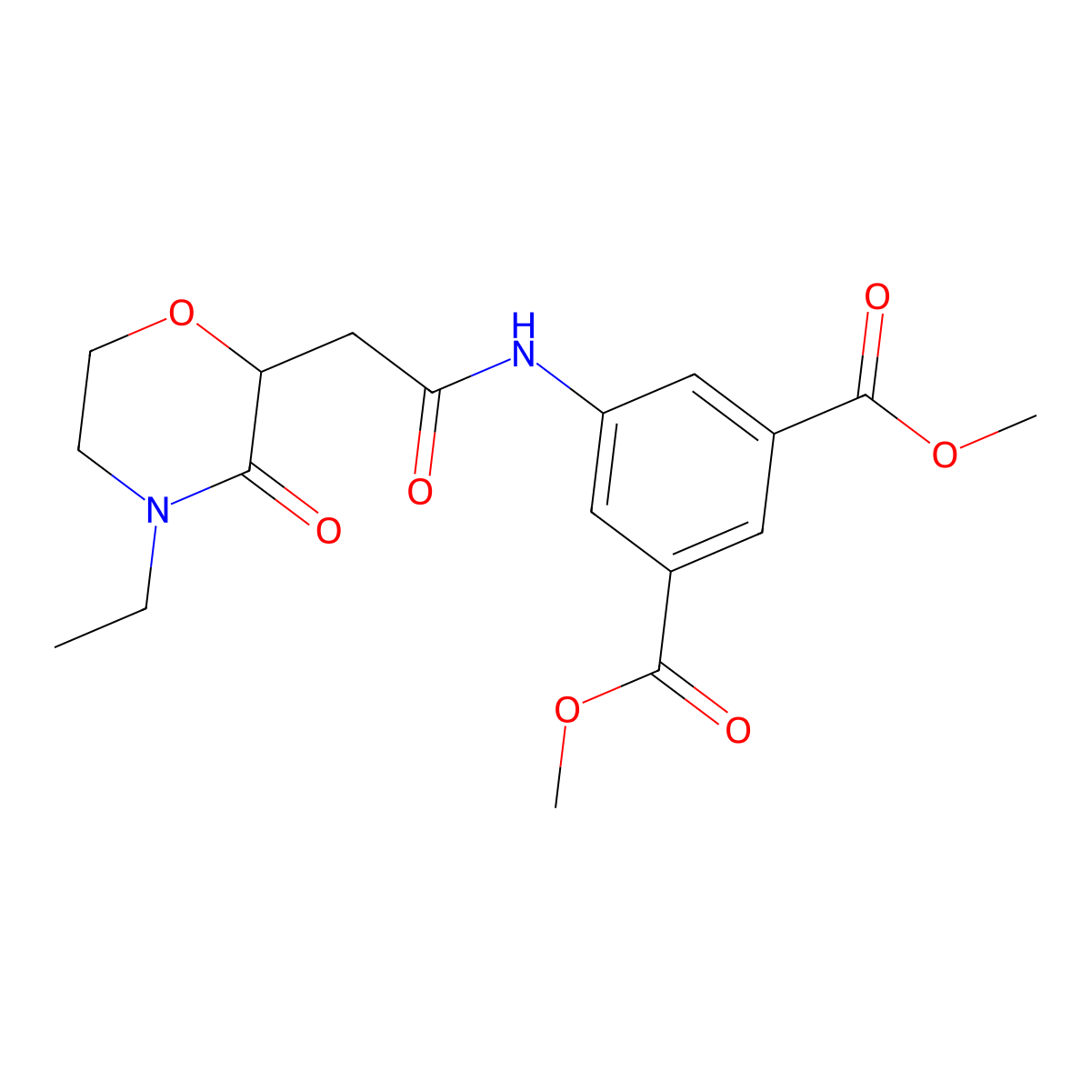 Dimethyl 5-{[(4-ethyl-3-oxomorpholin-2-yl)acetyl]amino}isophthalate molecular structure, CAS 669718-95-0