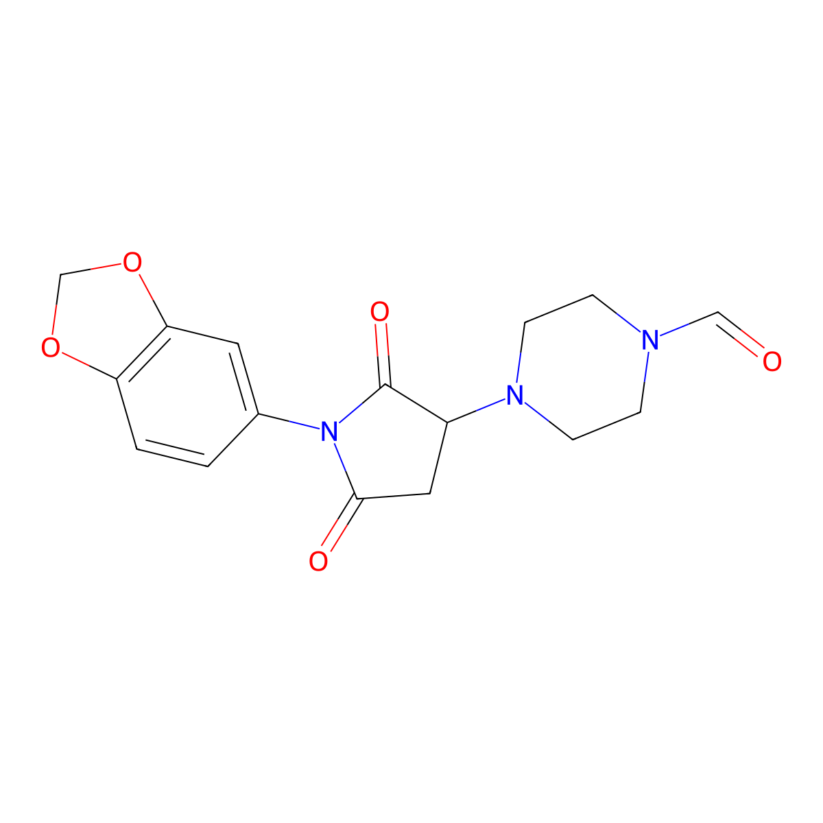 4-[1-(1,3-Benzodioxol-5-yl)-2,5-dioxopyrrolidin-3-yl]piperazine-1-carbaldehyde molecular structure, CAS 669719-13-5