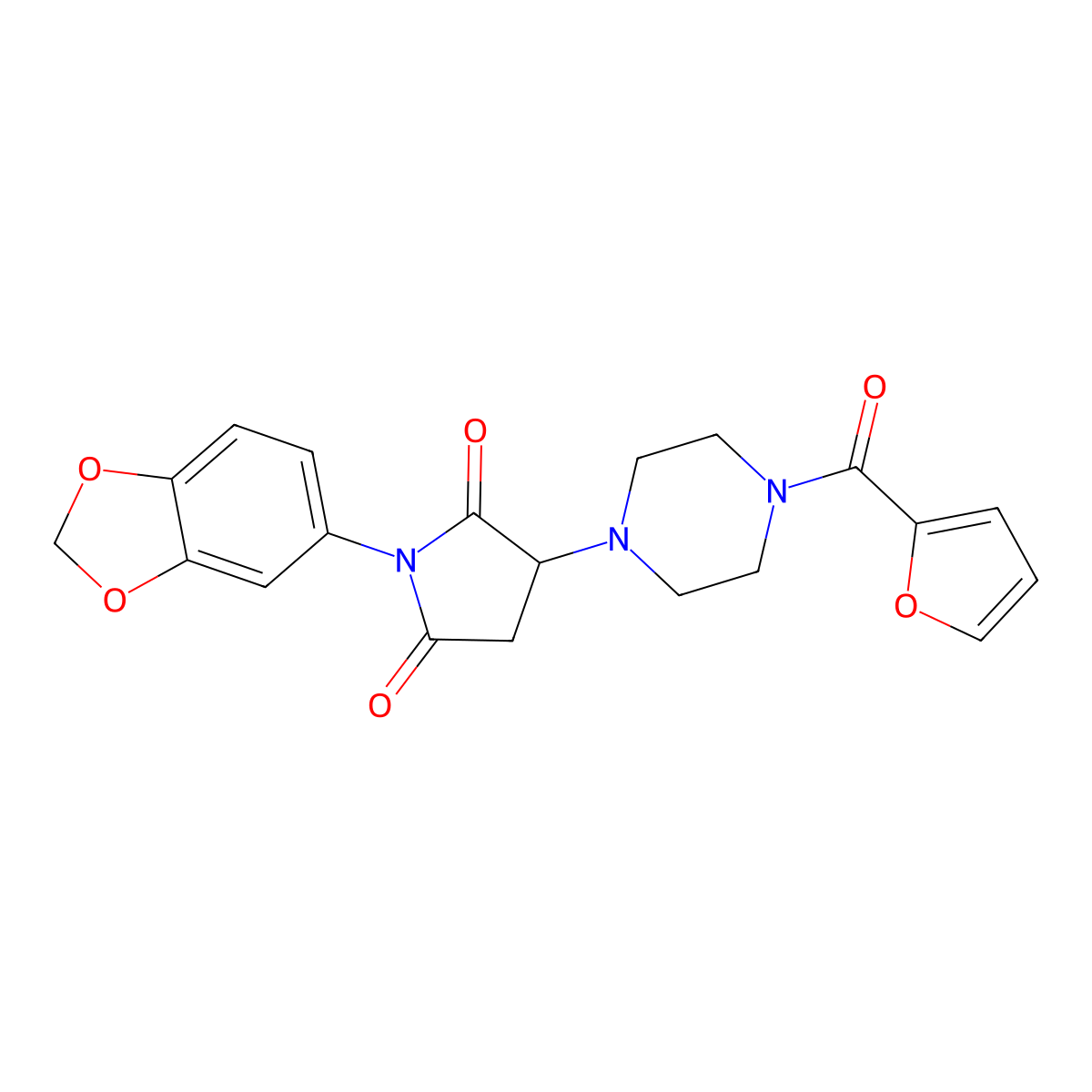 1-(1,3-Benzodioxol-5-yl)-3-[4-(furan-2-ylcarbonyl)piperazin-1-yl]pyrrolidine-2,5-dione molecular structure, CAS 669719-15-7