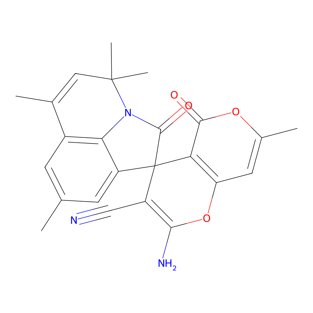 2-amino-4',4',6',7,8'-pentamethyl-2',5-dioxo-4'H,5H-spiro[pyrano[4,3-b]pyran-4,1'-pyrrolo[3,2,1-ij]quinoline]-3-carbonitrile molecular structure, CAS 669719-37-3
