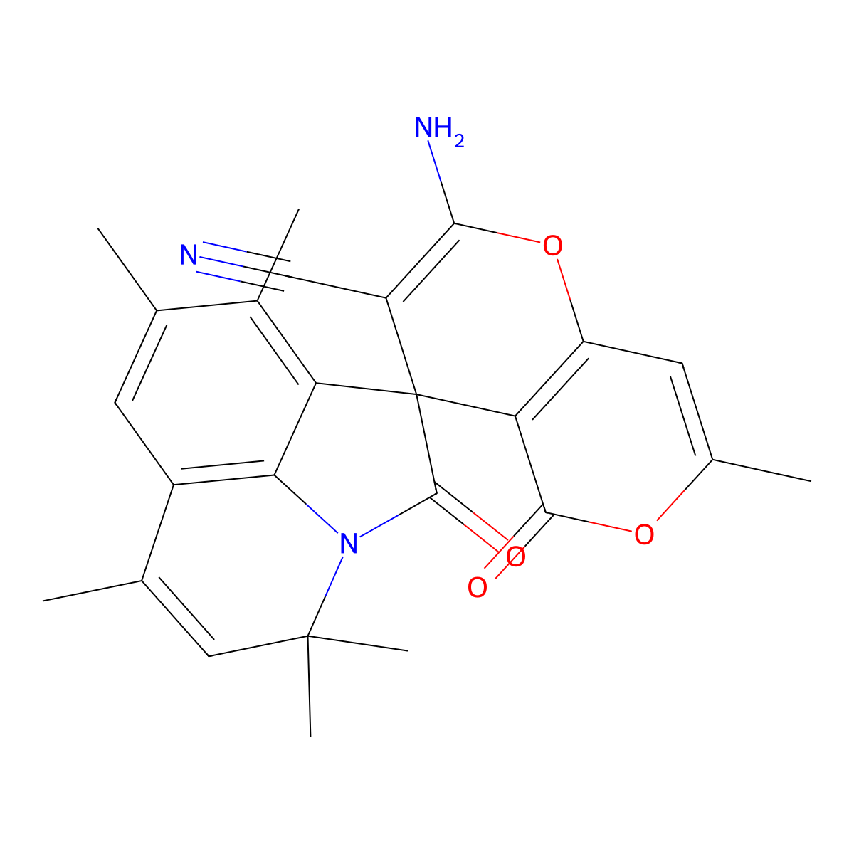 2-amino-4',4',6',7,8',9'-hexamethyl-2',5-dioxo-4'H,5H-spiro[pyrano[4,3-b]pyran-4,1'-pyrrolo[3,2,1-ij]quinoline]-3-carbonitrile molecular structure, CAS 669719-42-0