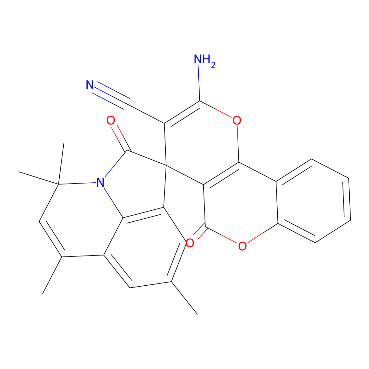 2-amino-4',4',6',8'-tetramethyl-2',5-dioxo-4'H,5H-spiro[pyrano[3,2-c]chromene-4,1'-pyrrolo[3,2,1-ij]quinoline]-3-carbonitrile molecular structure, CAS 669719-47-5