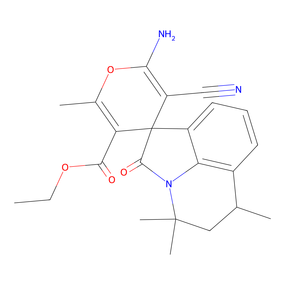 Ethyl 2-amino-3-cyano-4',4',6,6'-tetramethyl-2'-oxo-2',4',5',6'-tetrahydrospiro[pyran-4,1'-pyrrolo[3,2,1-ij]quinoline]-5-carboxylate molecular structure, CAS 669719-48-6