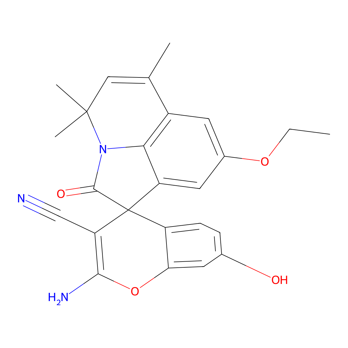 2-amino-8'-ethoxy-7-hydroxy-4',4',6'-trimethyl-2'-oxo-4'H-spiro[chromene-4,1'-pyrrolo[3,2,1-ij]quinoline]-3-carbonitrile molecular structure, CAS 669719-53-3