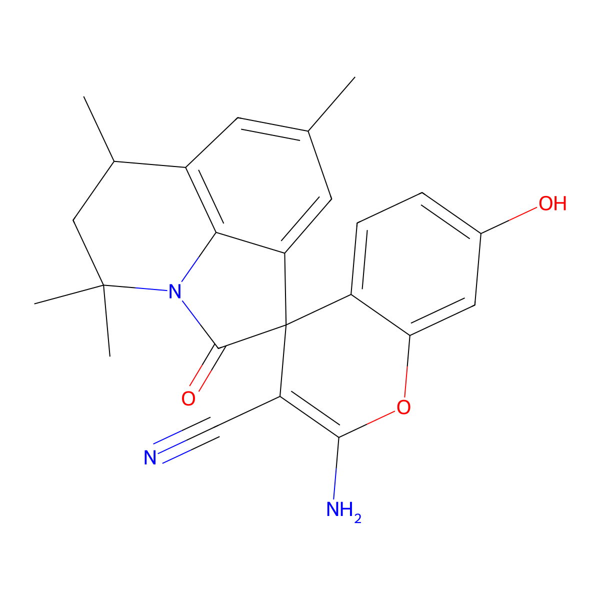 2-amino-7-hydroxy-4',4',6',8'-tetramethyl-2'-oxo-5',6'-dihydro-4'H-spiro[chromene-4,1'-pyrrolo[3,2,1-ij]quinoline]-3-carbonitrile molecular structure, CAS 669719-55-5