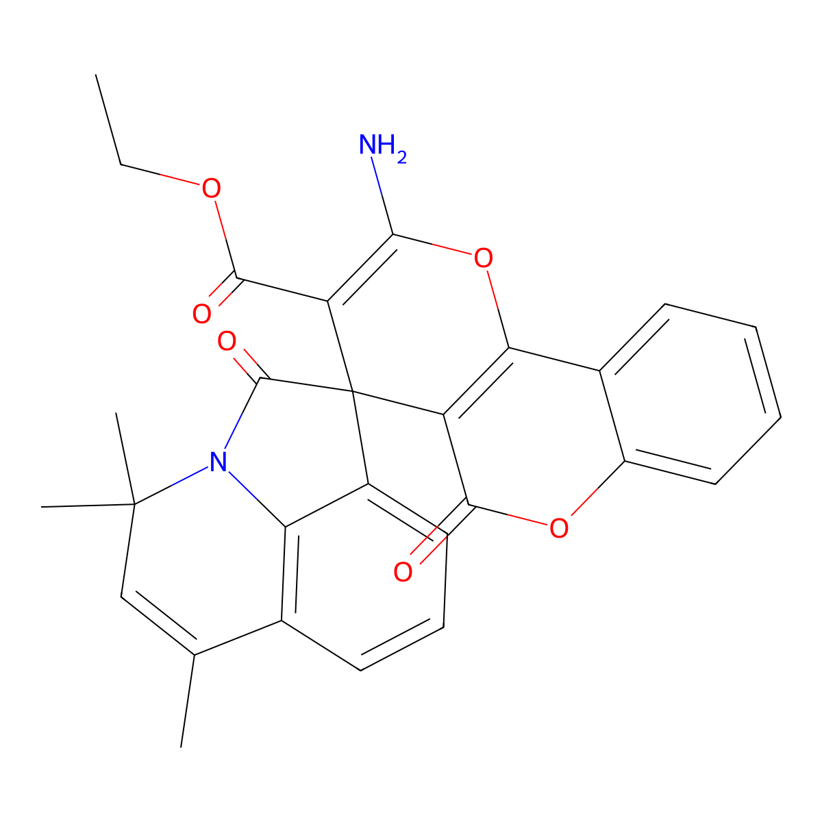 ethyl 2-amino-4',4',6'-trimethyl-2',5-dioxo-4'H,5H-spiro[pyrano[3,2-c]chromene-4,1'-pyrrolo[3,2,1-ij]quinoline]-3-carboxylate molecular structure, CAS 669719-67-9