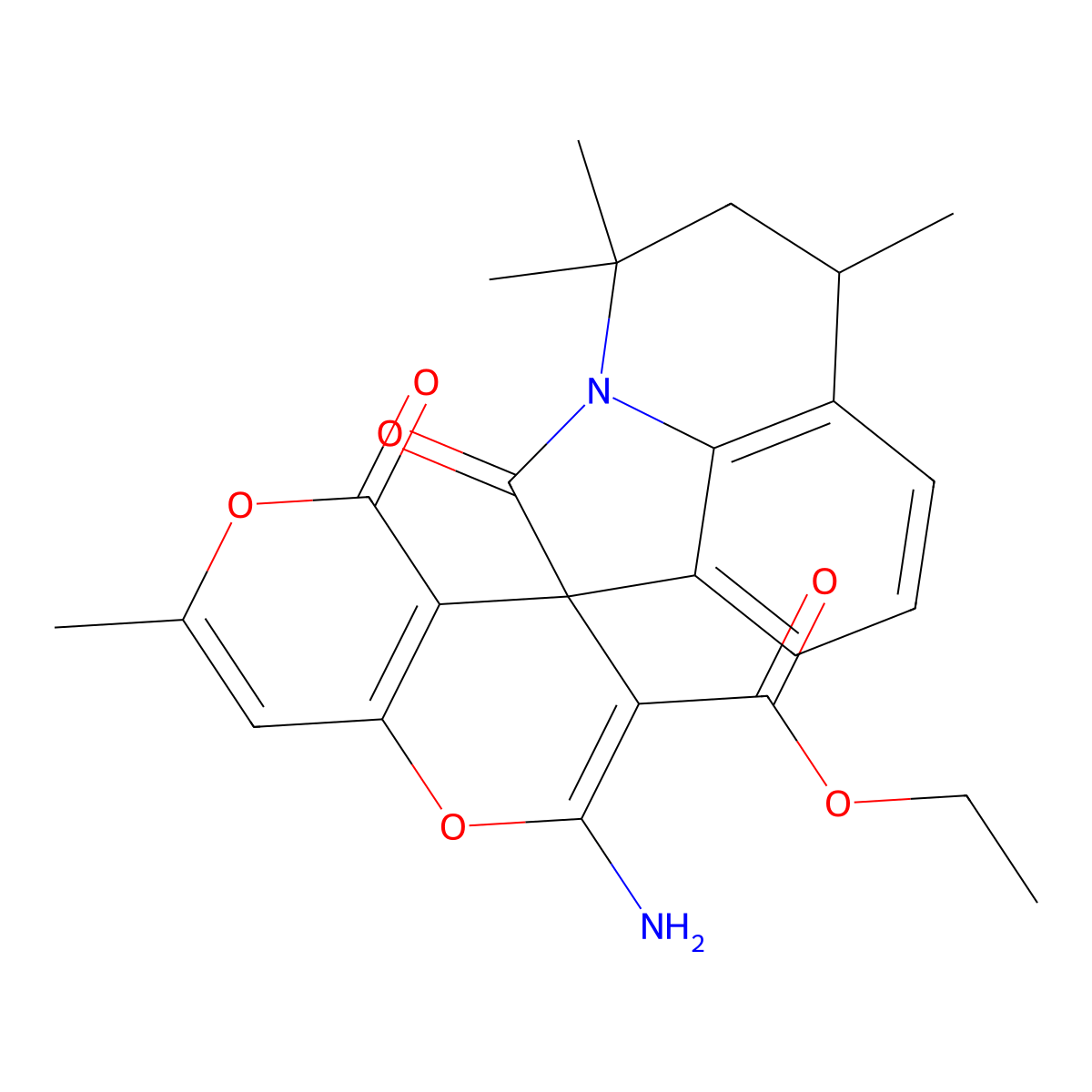 ethyl 2-amino-4',4',6',7-tetramethyl-2',5-dioxo-5',6'-dihydro-4'H,5H-spiro[pyrano[4,3-b]pyran-4,1'-pyrrolo[3,2,1-ij]quinoline]-3-carboxylate molecular structure, CAS 669719-68-0