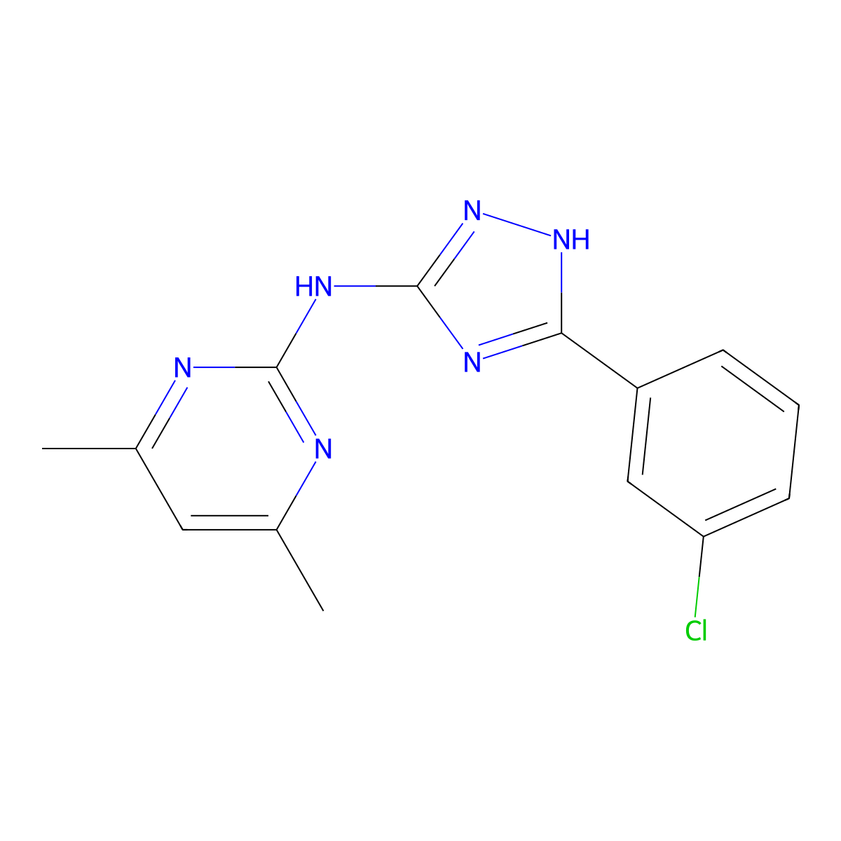 N-[5-(3-chlorophenyl)-1H-1,2,4-triazol-3-yl]-4,6-dimethylpyrimidin-2-amine molecular structure, CAS 669719-92-0