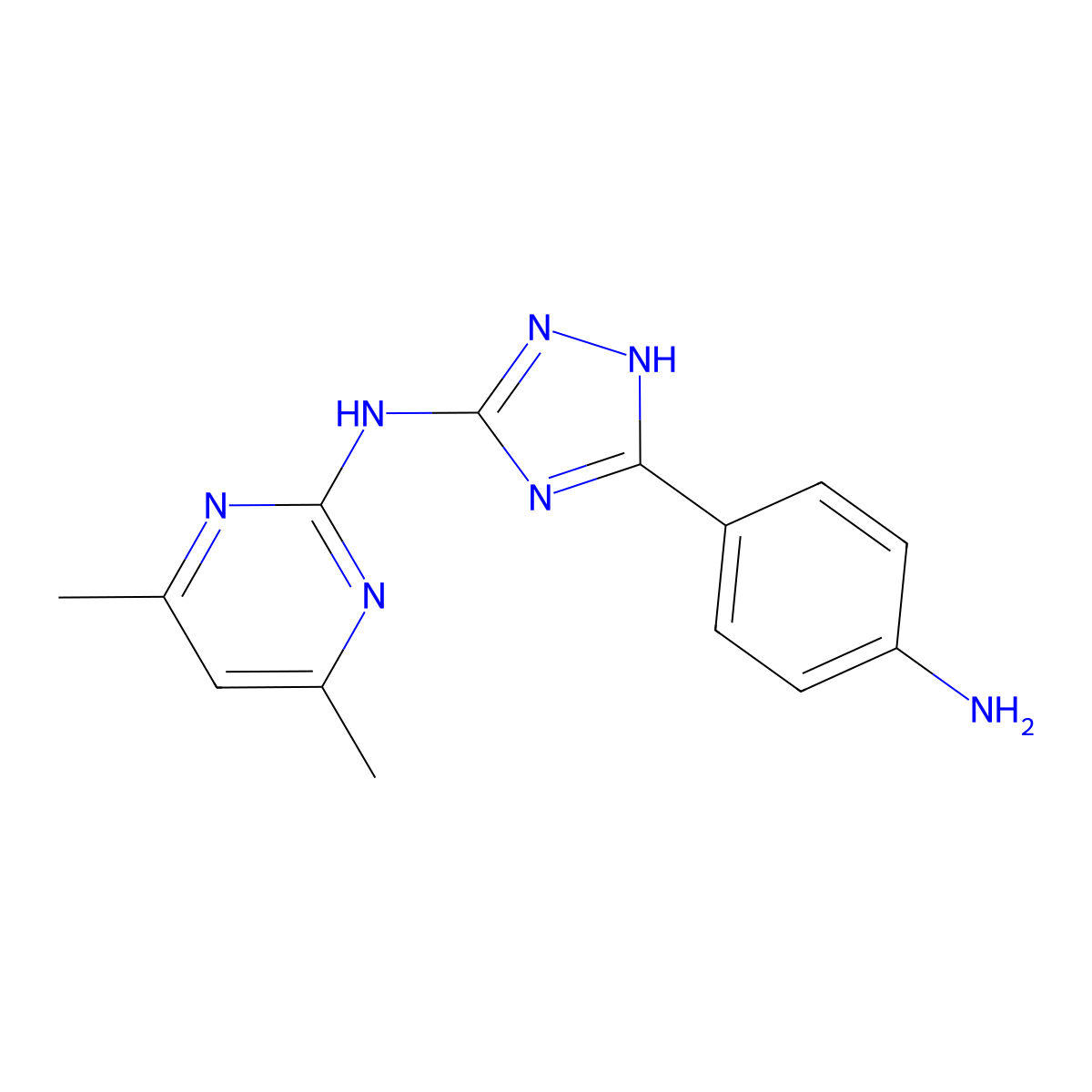 N-[5-(4-aminophenyl)-1H-1,2,4-triazol-3-yl]-4,6-dimethylpyrimidin-2-amine molecular structure, CAS 669719-95-3