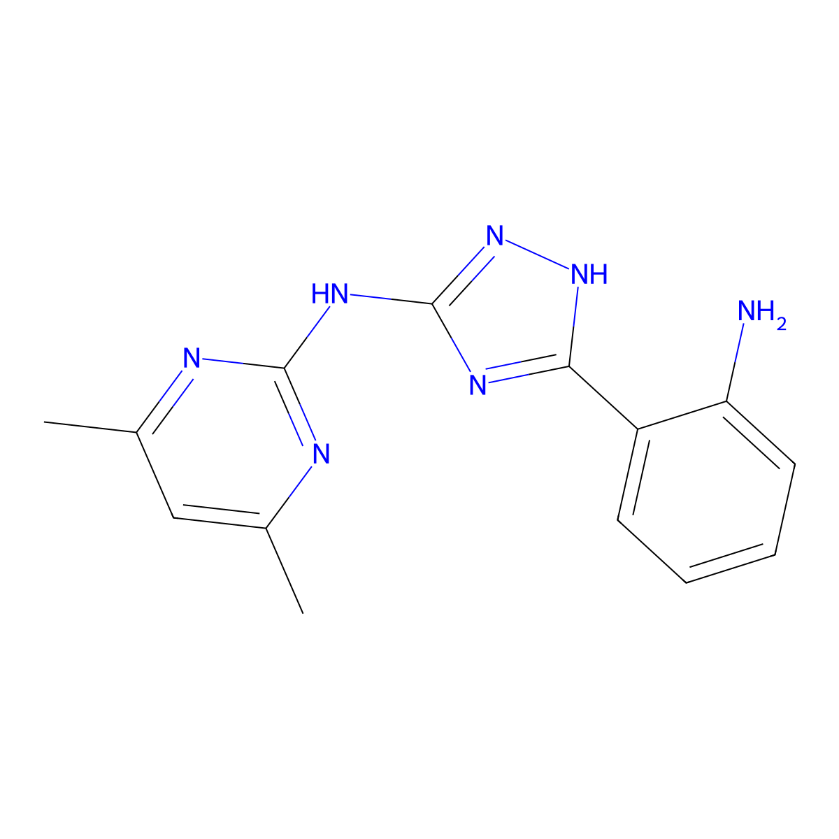 N-[5-(2-aminophenyl)-1H-1,2,4-triazol-3-yl]-4,6-dimethylpyrimidin-2-amine molecular structure, CAS 669719-96-4