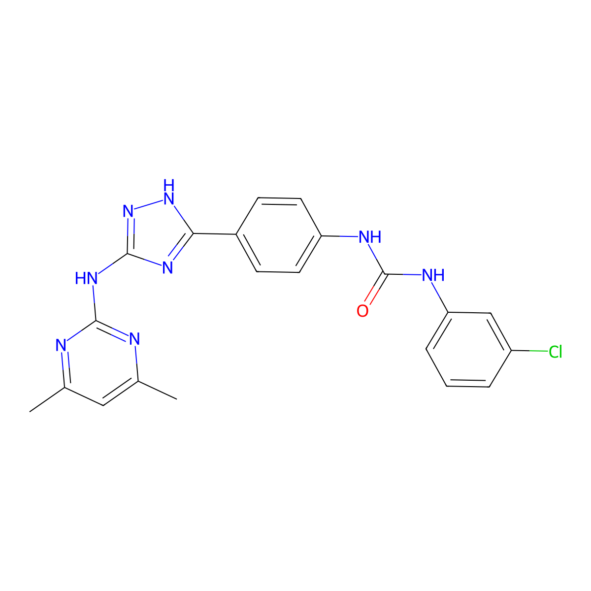 1-(3-chlorophenyl)-3-(4-{3-[(4,6-dimethylpyrimidin-2-yl)amino]-1H-1,2,4-triazol-5-yl}phenyl)urea molecular structure, CAS 669720-00-7