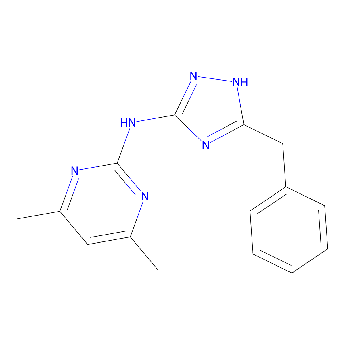 N-(5-benzyl-1H-1,2,4-triazol-3-yl)-4,6-dimethylpyrimidin-2-amine molecular structure, CAS 669720-03-0