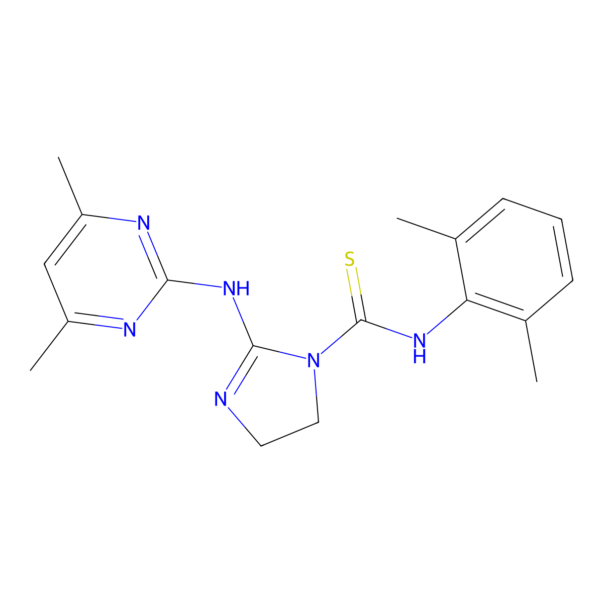 N-(2,6-dimethylphenyl)-2-[(4,6-dimethylpyrimidin-2-yl)amino]-4,5-dihydroimidazole-1-carbothioamide molecular structure, CAS 669720-06-3