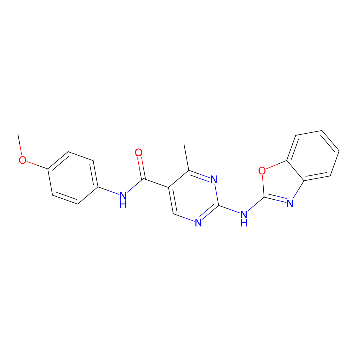 2-(1,3-benzoxazol-2-ylamino)-N-(4-methoxyphenyl)-4-methylpyrimidine-5-carboxamide molecular structure, CAS 669724-26-9