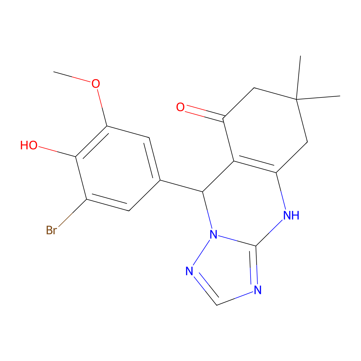 9-(3-bromo-4-hydroxy-5-methoxyphenyl)-6,6-dimethyl-5,6,7,9-tetrahydro[1,2,4]triazolo[5,1-b]quinazolin-8(4H)-one molecular structure, CAS 669724-80-5