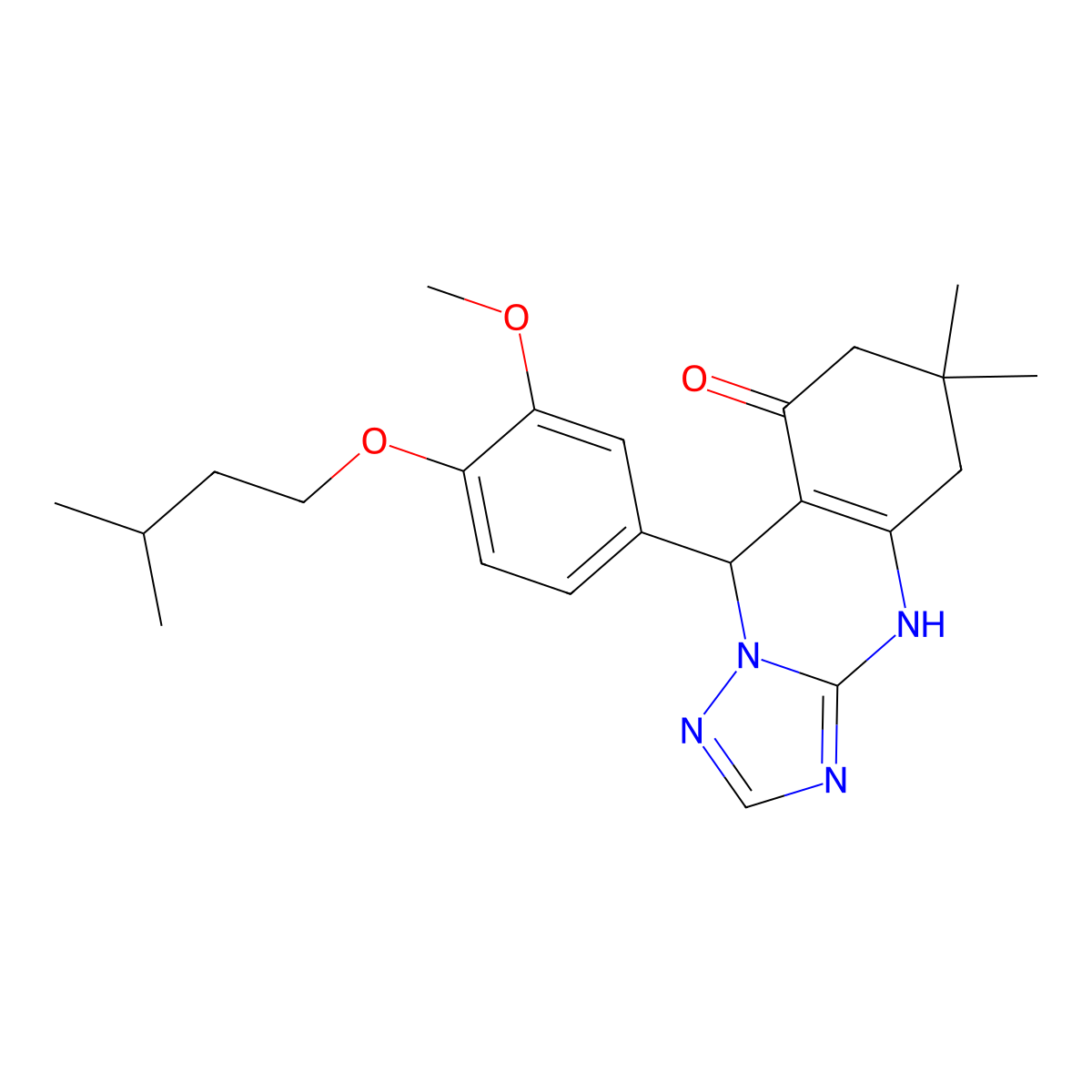 9-[3-methoxy-4-(3-methylbutoxy)phenyl]-6,6-dimethyl-5,6,7,9-tetrahydro[1,2,4]triazolo[5,1-b]quinazolin-8(4H)-one molecular structure, CAS 669724-85-0
