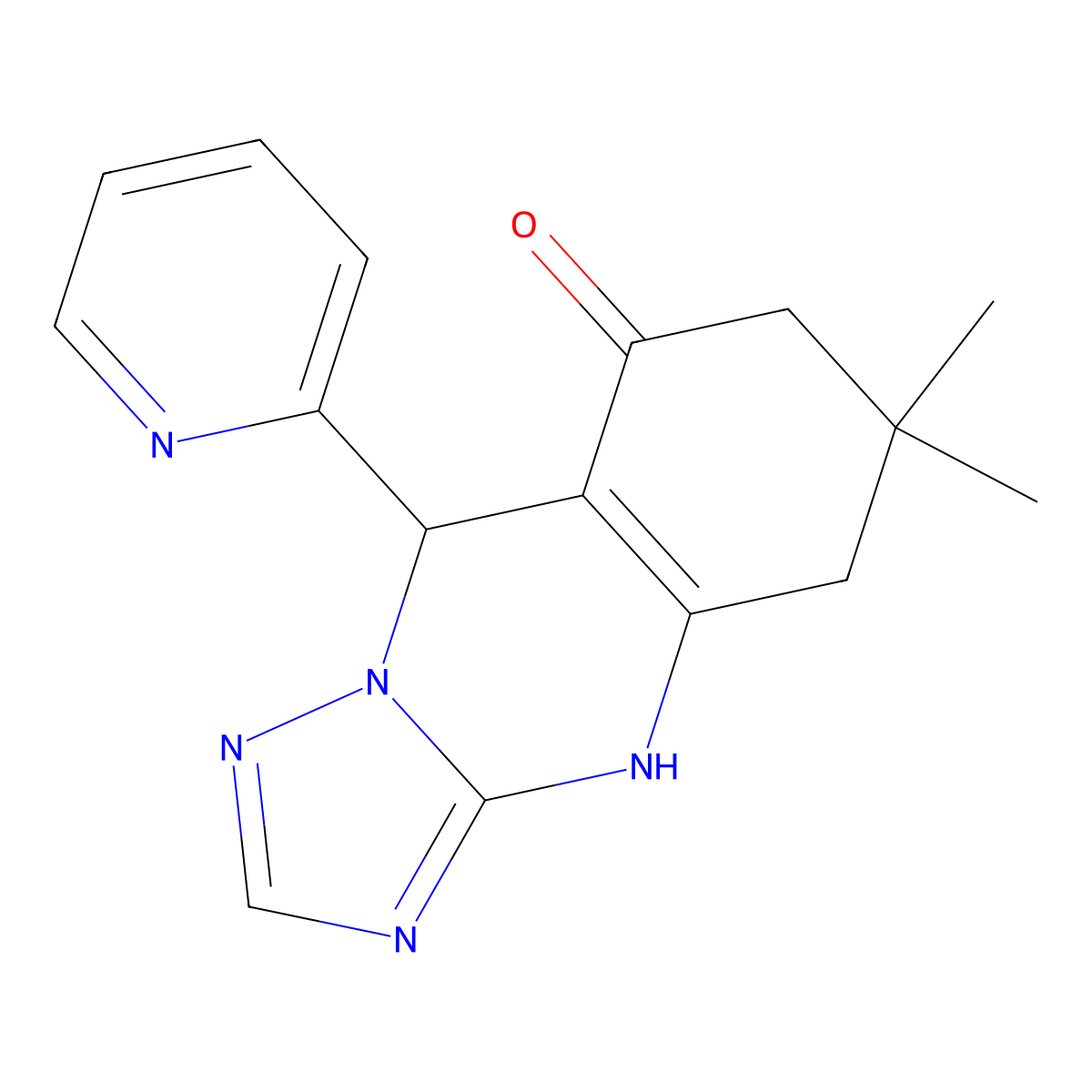 6,6-Dimethyl-9-(pyridin-2-yl)-5,6,7,9-tetrahydro[1,2,4]triazolo[5,1-b]quinazolin-8-ol molecular structure, CAS 669724-93-0